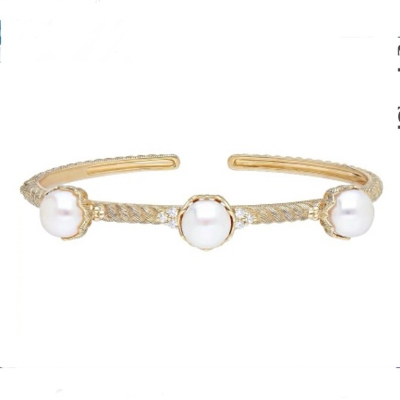 Judith Ripka Freshwater Pearl and 0.20ctw CZ 14k Gold Clad...